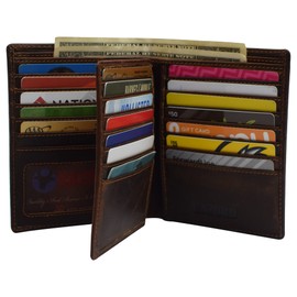 MARSHAL Men's Hipster Bifold Genuine Leather Multi-Card ID Holder European Wallet (Vintage Brown)