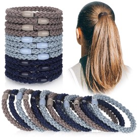 12 Pieces Cotton Hair Ties Braided Hair Bands Elastic Hair Ties Ropes Braided Ponytail Holders Hair Accessories for Women Girls Thick Heavy and Curly Hair (Navy Blue, Sky Blue, Gray)
