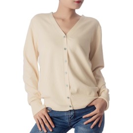 iB-iP Women's Lightweight V-Neck Cardigan Pullover Cardigan, cream