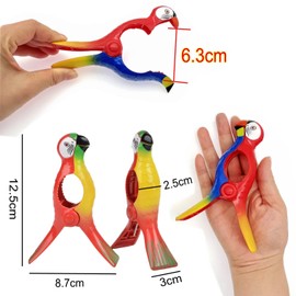 JZK 4x Parrot style novelty beach towel pegs for sun lounger sunbeds, large sunbed towel clips, beach towel clips for beach chairs, strong laundry peg