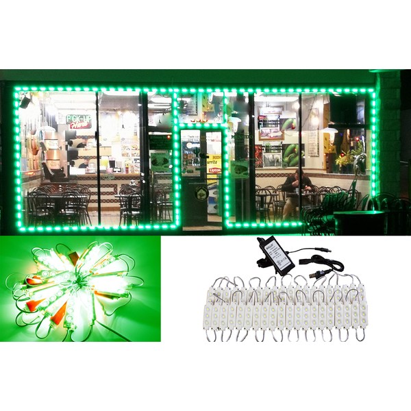 Storefront Window LED Green light 20ft with UL Listed 12v 3A Power supply