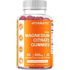 Vitamatic Magnesium Citrate Gummies 600mg per Serving - 60 Vegan Gummies - Promotes Healthy Relaxation, Muscle, Bone, & Energy Support