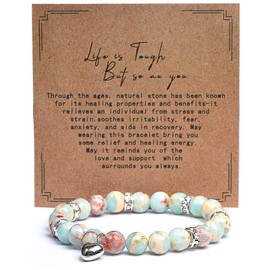 YUEBAYUE Healing Crystal Anxiety Bracelets for Women Blue Bead Bracelets Birthday Crystal Gifts for Women Her Ladies Meditation