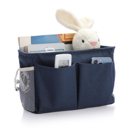 IGNPION Canvas Bedside Hanging Storage Bed Pockets Baskets-Adjustable Hanging Tape Dormitory Bed Organiser Caddy Mulit-purpose Hanging Storage Bag for Home Office School Dorm Hospital Pink Dark Blue