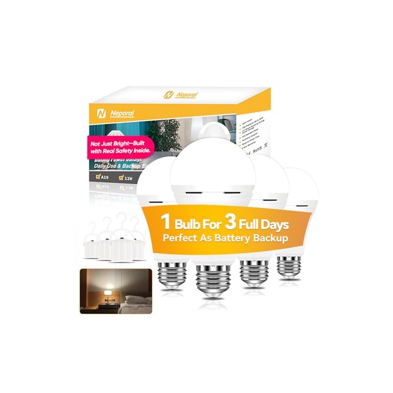 Neporal LITE PRO Rechargeable Light Bulbs, 2600mAh Large Battery Backup