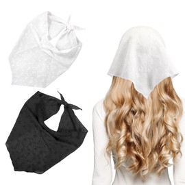 Lace Head Scarf for Women - Soft Breathable Bandana, Versatile Fashion Hair Accessory for Summer, Beach, Hairstyling - Cute Stylish Head Wrap (Black and White)