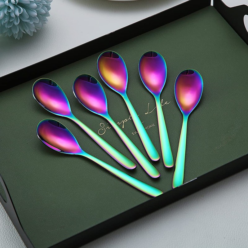 Rainbow Coffee Spoons 6 Pieces Kyraton 5.5 Inch Stainless Steel
