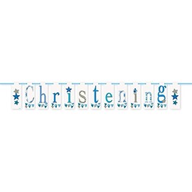 Blue Bunting Christening Block Banner (2.1 meters) 1 Piece - Premium Celebration Banner for Baptism & Christian Events