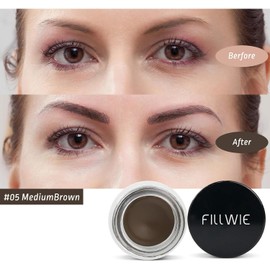 Kit de pomada para cejas, lápiz líquido para cejas con microblading de 2 puntas, kit para cejas con cepillo en ángulo y estuche de PU para viaje (marrón medio)