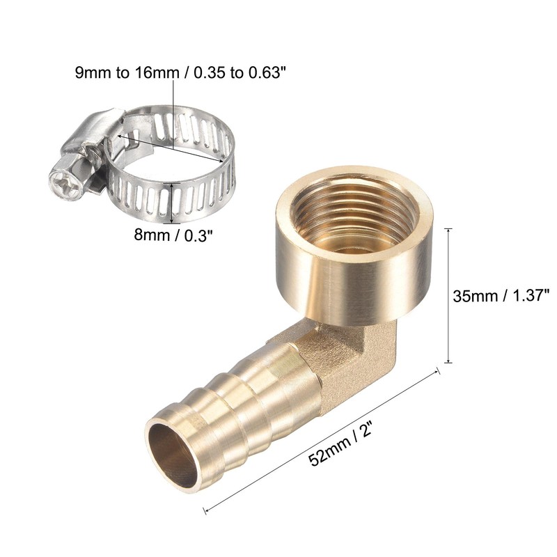 sourcing map Brass Hose Barb Fitting Elbow 14mm x G1/2