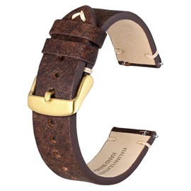 BSIONSTRAP Antique Watch Bands for Men, Italian Leather, Quick Release Watch Straps, 20mm, Coffee Brown (Gold Buckle)