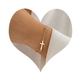 Yienate Unique Tiny Cross Bracelets Chain Gold Cross Hand Chain Boho Cross Wrist Chain Petite Tiny CZ Rhinestone Link Cross Slave Bracelets for Women and Girls, Zinc