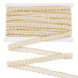 FINGERINSPIRE 13 Yards Gimp Braid Trim Gold Edge Woven 1/2 inch White Metallic S Wave Sewing Polyester Handcraft for Curtain Slipcover DIY Costume Accessories, 13 Yards White - 1/2 inch Wide