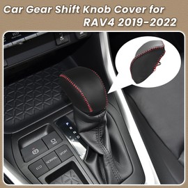 Bilisin PU Leather Car Gear Shift Knob Cover Trim Protector Compatible with Toyota RAV4 2019 2020 2021 2022 Interior Accessories with Red Thread