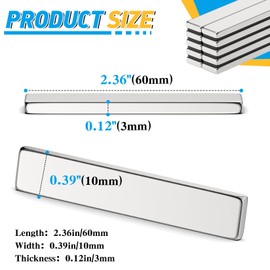 Grtard 10Pack Magnets Bar, Neodymium Magnet Strips Heavy Duty, Rare Earth Magnets with Double-Sided Adhesive for Fridge, Garage, Kitchen, Science, Craft, Office, DIY - 60 x 10 x 3 mm