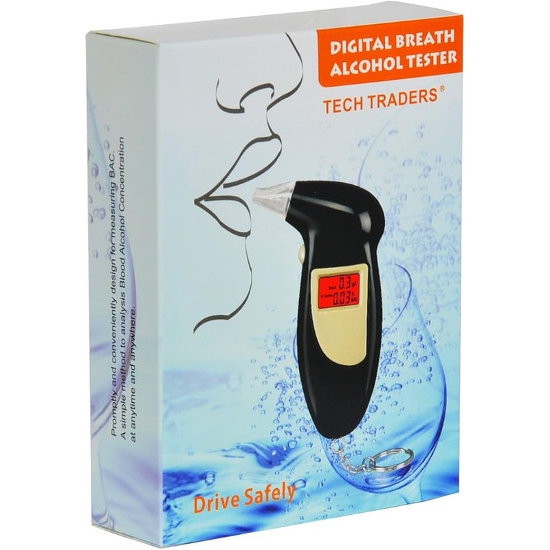 SQUADO Digitaler Alkoholtester, tragbar, LCD-Display, Hintergrundbeleuchtung, mit Schlüsselanhänger