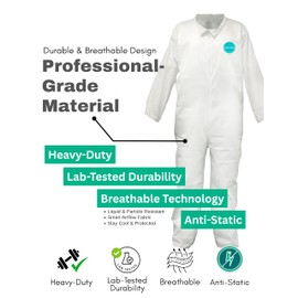 Andes Safety 25 Pack Hazmat Suits, Heavy Duty Full Body Paint Suits, Disposable Protective Coveralls with Collar, Elastic Wrists and Ankles (3X)