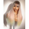 GORGIUS Straight Glueless Wig with Bangs Ombre Peach Pink Layered