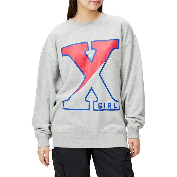 X-Girl Big X Logo Crew Sweatshirt SWEAT TOP Women's, Ash