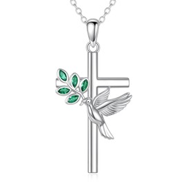 JERWL Dove Cross Necklace 925 Sterling Silver Holy Spirit Necklace Peace Dove Pendant Jewellery Gifts for Women