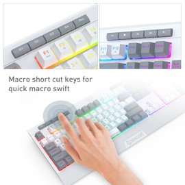 Redragon K525 RGB Backlit Membrane Gaming Keyboard with Multimedia Keys, Linear Mechanical-Feel Switch, 4 Extra On-Board Macro Keys, Dedicated Media Control, Detachable Wrist Rest
