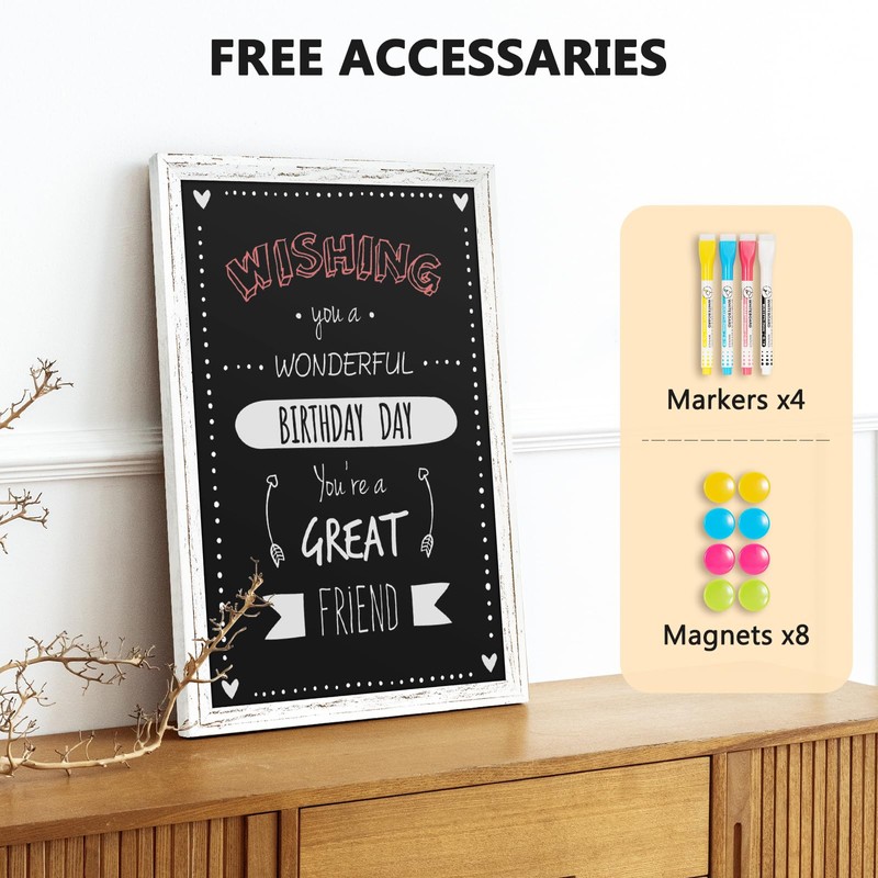 Chalk Board 36x24 Rustic Wood Framed Magnetic Blackboard for Wall
