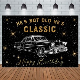 Aperturee 7x5ft Retro Car Backdrop for Birthday Party Hes Not Old Hes Classic 1950s Vintage Car Funny Classic Car Shining Star Black Nostalgia Photography Background Photo Booth Props, ZH0G264-VD