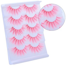 5 Pairs White False Eyelashes, Cosplay Eyelashes, 3D Multilayer Anime Cartoon Eyelashes Effect, Fluffy, Fluffy, Cat Eyes, White False Eyelashes, Fancy Dress Eyelashes Tool (Pink)
