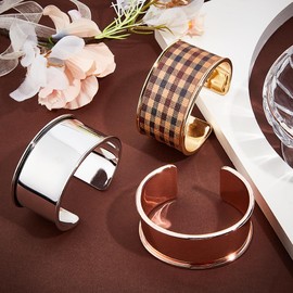 UNICRAFTALE 3 Pieces 3 Colours Grooved Bangle Alloy Cuff Bangle Open Bracelets Adjustable Golden Wrist Wrap Bracelet for Making Bangles Gemstone Leather Inlay 34.5 mm Wide
