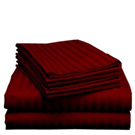 Mattress-Homes 6 Piece Queen Sheet Set, Hotel Luxury Collection, 100% Egyptian Cotton, 18 Inch Deep Pocket Fitted Sheet, Soft & Cool, Breathable Bedding with 4 Pillowcases in Burgundy Stripe