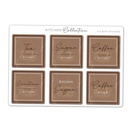 A5 Sticker Sheet Rustic Tea Coffee Sugar Labels Vinyl Stickers - Modern Pantry Kitchen Home Simple Organisation Container Jar Label #83089