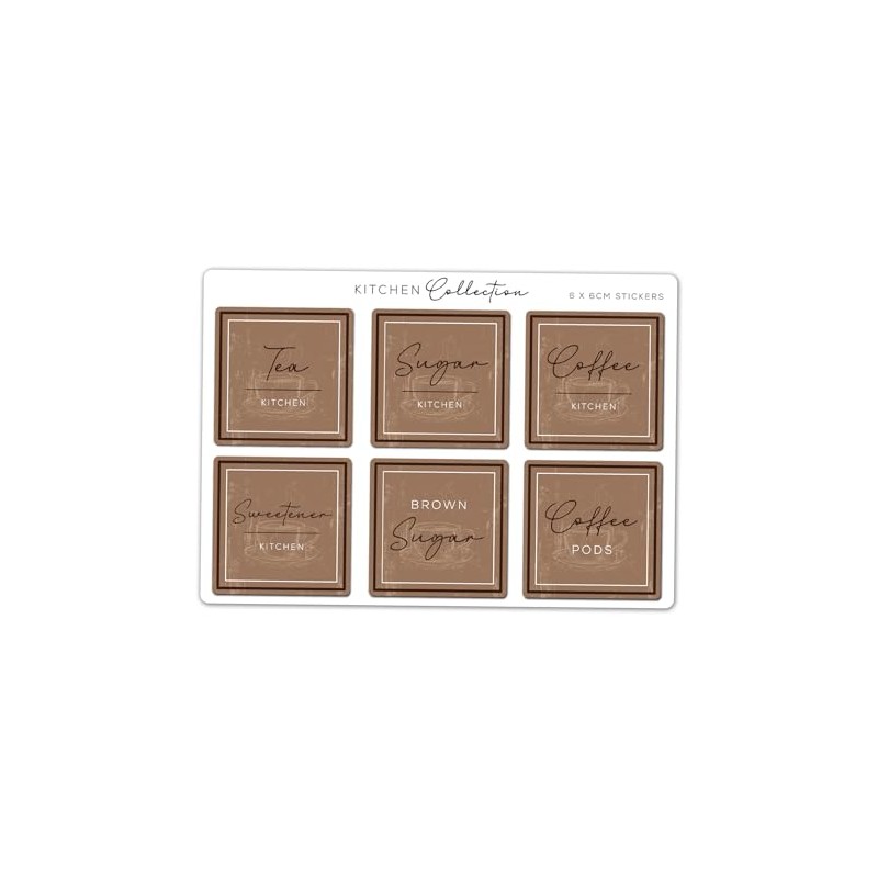 A5 Sticker Sheet Rustic Tea Coffee Sugar Labels Vinyl Stickers