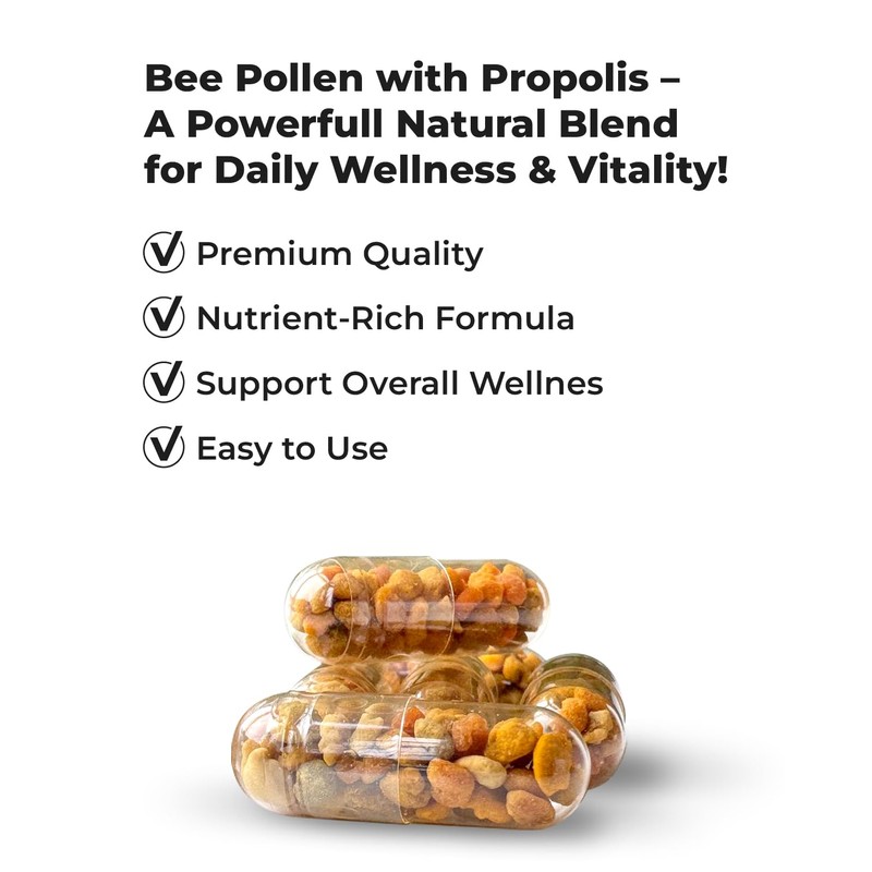 Bee Pollen Capsules with Propolis – Organic Supplement for Energy,