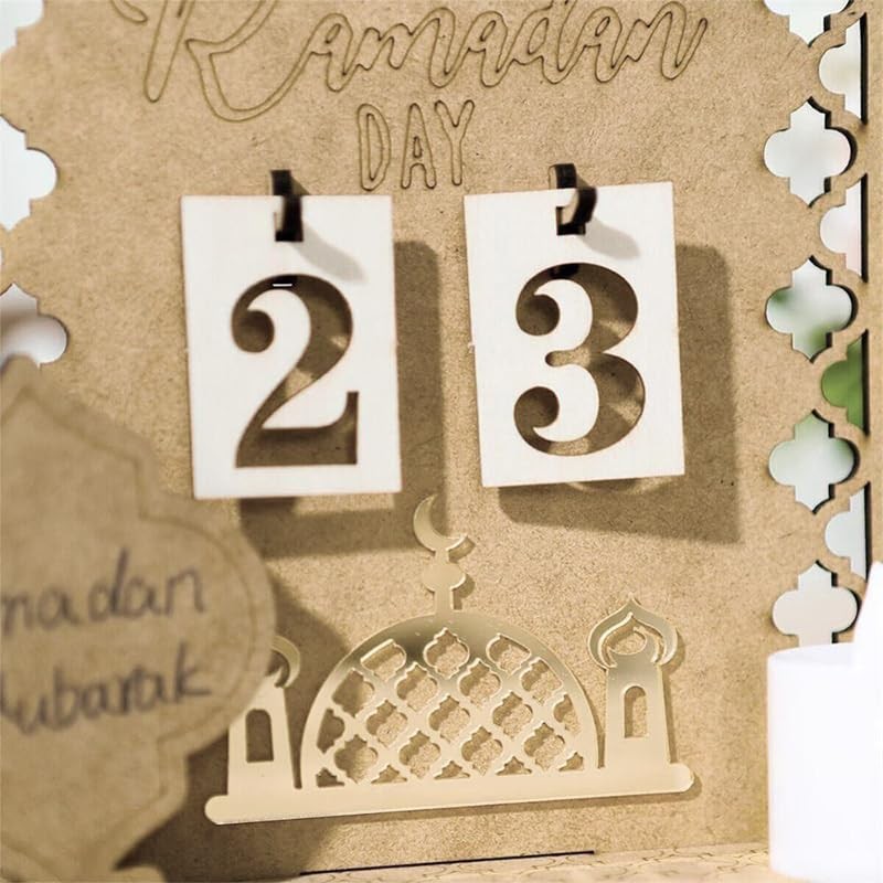 Wooden Eid Ramadan Countdown Calendar Ornament DIY Wood Crafts Party