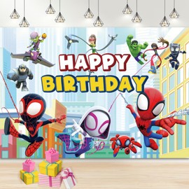 5x3FT Spider Party Birthday Backdrop, Spider Birthday Decorations Photography Backdrop, Theme Party Supplies Happy Birthday Banner, Kids Birthday Party Decorations Boys Girls