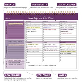 ALKALO Weekly To Do List Notepad, 52 Undated Sheets （8.5"×11") Duplex-printed Weekly Planner Notepad For Work Home School Office Desk Accessories Supplies & Goal Setting Tasks - Purple