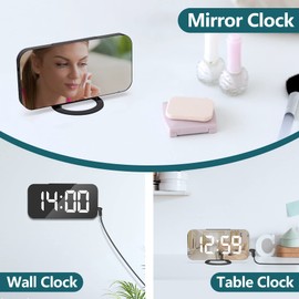 Digital Alarm Clock with Large LED, 6.5 Inch Alarm Clock Without Ticking, Alarm Clock LED Table Clock, Alarm Clock Digital Clock with Snooze Mode, Adjustable Brightness, 2 USB Charging Ports, Black
