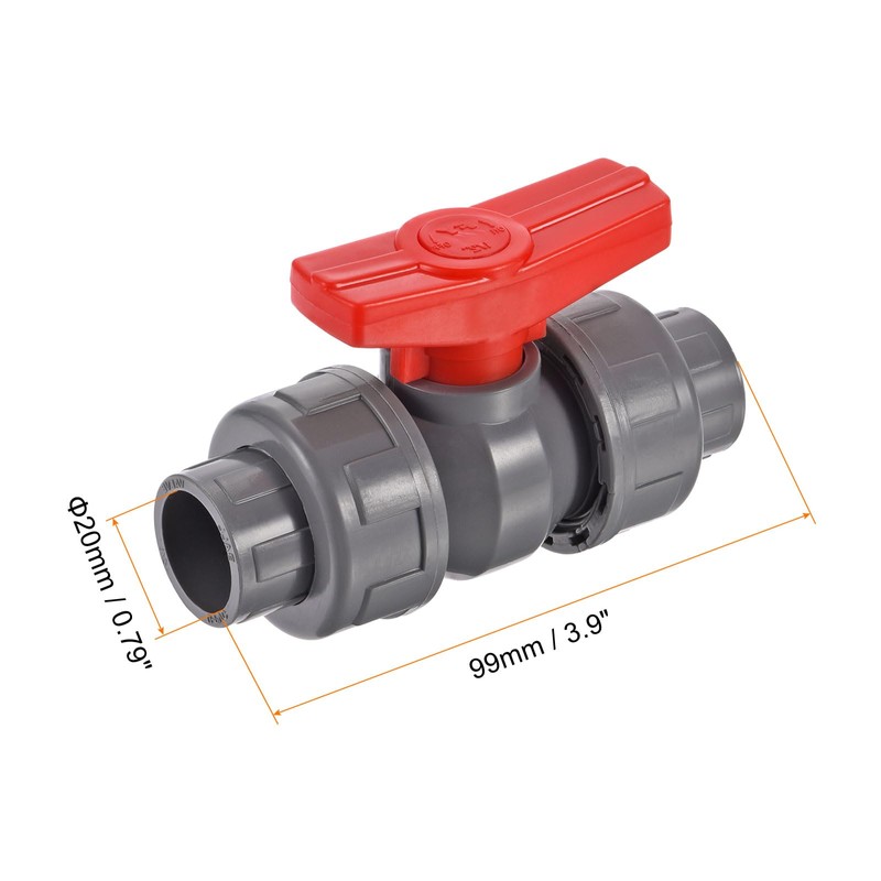 PATIKIL 20mm ID Double Union Ball Valve, 1 Pack PVC