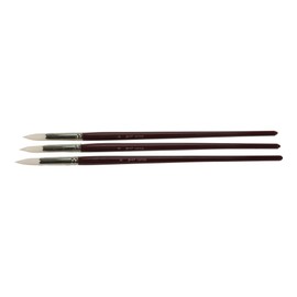 Sax Optimum White Synthetic Taklon Paint Brushes with Long Handles, Round Type, Size 8, Set of 3