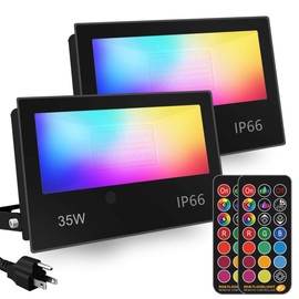 RGB Led Flood Light 35W, Outdoor Color Changing DIY Customized Strobe Mode, Stage Landscape Lighting,Floodlights 12 Colors & 4 Modes, Remote Control Included, Timing IP66 Waterproof (2 Pack)