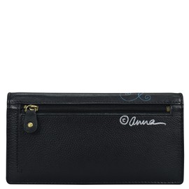 Anna by Anuschka Women's Hand-Painted Leather RFID Two Fold Clutch Wallet, Blue Elephant, One Size