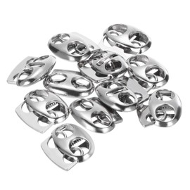 PATIKIL 0.6x0.4 Cord Locks, 10 Pack Double Hole Spring End Toggle Stopper for Drawstring Bag Shoelaces, Silver Tone