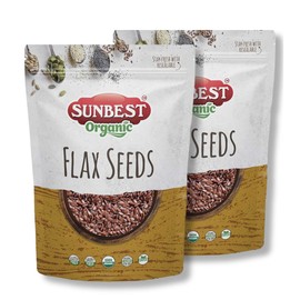Sunbest Natural Organic Flax Seeds 32 oz (2 LB) - USDA organic, Non-GMO, Gluten Free, Vegan, Kosher- Premium Quality Superfood, Omega-3s, Fiber for Heart Health and Digestive Support - 2-Pack 16 oz