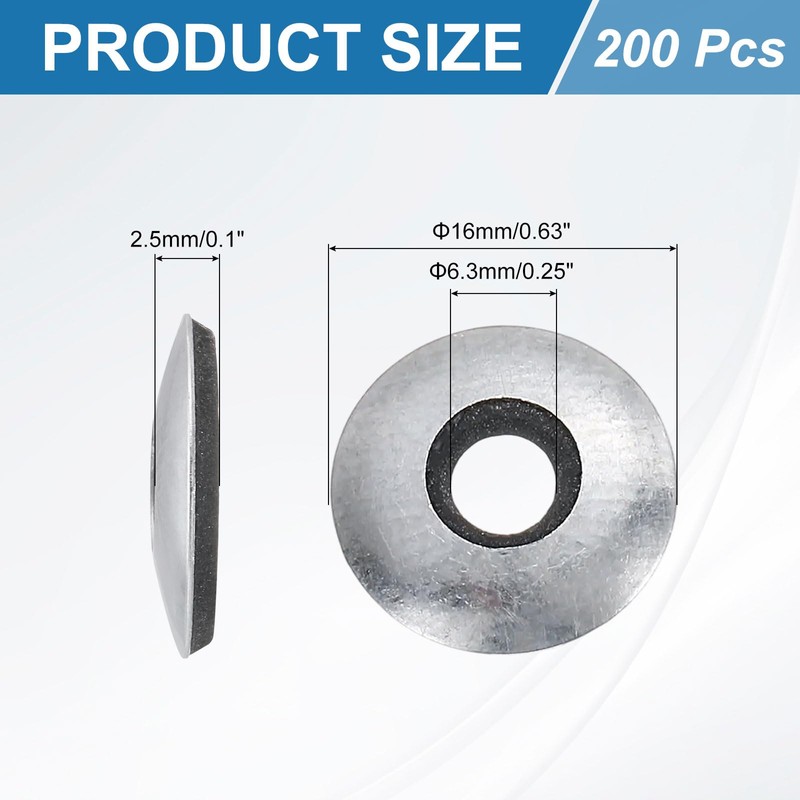 uxcell 200Pcs 1/4" x 5/8" Sealing Washers, Zinc-Plated Carbon Steel