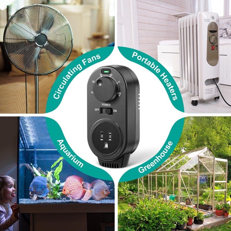 Gulfmew Adjustable Thermostat, Plug in Heating and Cooling Thermostat Controlled