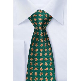 Retreez Christmas Adorable Gingerbread Man Woven Microfiber 3.15" Men's Tie - Green