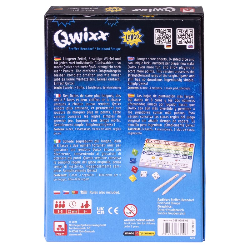 NSV | Qwixx Longo | Dice Game | Ages 8+