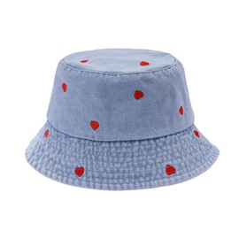 MILAKOO Fishing Hat Women's Summer Foldable Unisex Sun Hat Cotton Denim Beach Fishing Hat Embroidered Bucket Hat for Outdoor Use, B3 Heart