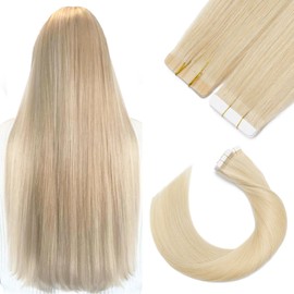 Silk-co 20inch Tape in Hair Extensions Human Hair Blonde 100% Real Remy Hair Skin Weft Straight 20 Pieccs 50g #613 Bleach Blonde