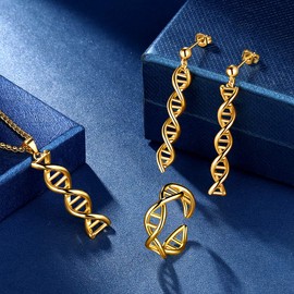 beautlace - Juego de collar y arete de bisutería de doble hélice de ADN de doble hélice, joyería chapada en plata y oro de 18 quilates/negro para mujeres y